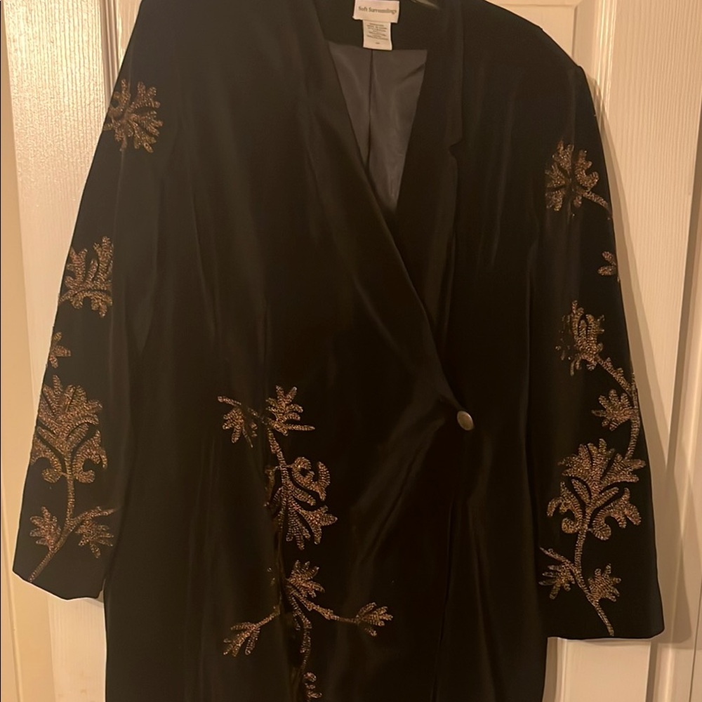 Black Velvet Coat with Gold Embroidery